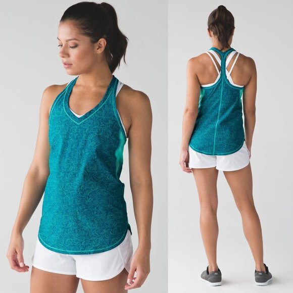 Lululemon Fast Lane Singlet Foli Manifesto Bali Breeze Tofino Teal Womens Size 4 - Picture 1 of 7